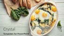  Presentation with baking - Cool new PPT theme with baking-dish-with-delicious-cooked backdrop and a light gray colored foreground