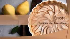  Presentation with pear - PPT layouts with baking dish with tasty pear tart on table background and a coral colored foreground