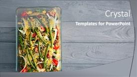  Presentation with baking - Theme with baking dish with yummy green bean casserole on wooden table background and a gray colored foreground