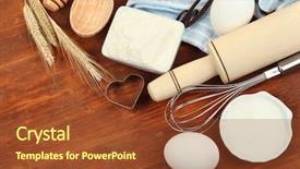  Presentation with baking tools - PPT theme featuring baking ingredients and kitchen tools background and a  colored foreground
