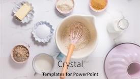  Presentation with baking utensils - Slide deck with baking-ingredients-and-kitchen-utensils background and a soft green colored foreground