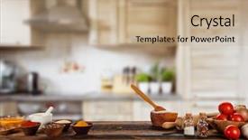  Presentation with food preparation - Colorful PPT layouts enhanced with baking ingredients placed on wooden backdrop and a coral colored foreground