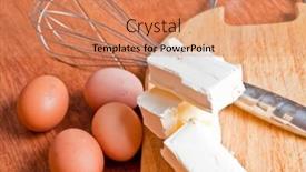  Presentation with baking cake - Beautiful presentation theme featuring baking-ingredients-with-eggbeater backdrop and a coral colored foreground