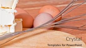  Presentation with baking cake - Colorful slides enhanced with baking-ingredients-with-eggbeater backdrop and a coral colored foreground