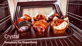  Presentation with muffins - Beautiful PPT theme featuring home baker - baking muffins in the oven backdrop and a wine colored foreground