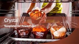  Presentation with baking cookies choc - Slide deck featuring baking muffins in the oven background and a red colored foreground