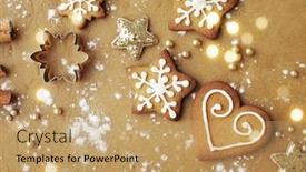  Presentation with christmas baking - Colorful presentation design enhanced with baking-of-christmas-cookies-decorative backdrop and a coral colored foreground