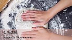  Presentation with dough - Audience pleasing PPT theme consisting of baking preparing background female hands knead dough on the worktop backdrop and a coral colored foreground