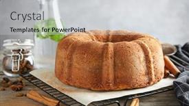  Presentation with baking cake - PPT layouts featuring baking-rack-with-delicious-cinnamon background and a light gray colored foreground