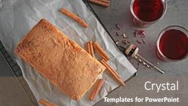  Presentation with baking cake - Theme consisting of baking-rack-with-delicious-cinnamon background and a coral colored foreground