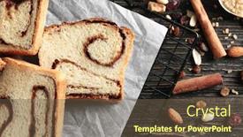  Presentation with cinnamon roll - Audience pleasing slide deck consisting of baking rack with delicious cinnamon roll cake on table backdrop and a tawny brown colored foreground