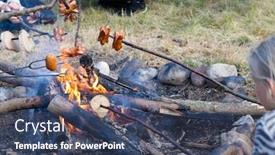  Presentation with sausages - Colorful slides enhanced with baking-sausages-at-a-scout backdrop and a ocean colored foreground