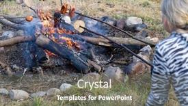  Presentation with camp - Presentation theme having baking-sausages-at-a-scout background and a gray colored foreground