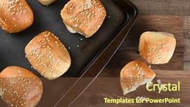  Presentation with sesame seed - Beautiful slide set featuring baking sheet a bun broken backdrop and a  colored foreground