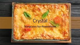  Presentation with food lasagna - Colorful PPT layouts enhanced with baking tray with spinach lasagna backdrop and a gold colored foreground