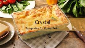  Presentation with banking comercial baking - Slide deck with baking tray with spinach lasagna background and a yellow colored foreground