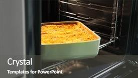  Presentation with food lasagna - Amazing PPT layouts having baking tray with spinach lasagna backdrop and a dark gray colored foreground