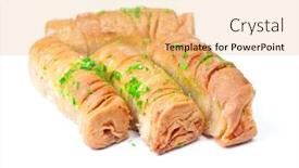  Presentation with middle east - Beautiful PPT layouts featuring baklava-isolated-on-white-dessert backdrop and a yellow colored foreground
