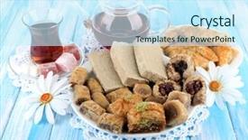  Presentation with table meal plan for osteotphorosis - Presentation having baklava on plate with tea background and a cool aqua colored foreground