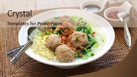 Presentation with meatball - Presentation theme consisting of bakso meatball soup with noodles background and a soft green colored foreground