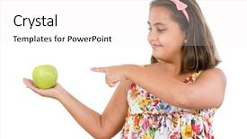  Presentation with fresh water splash green apple isolated white - Audience pleasing theme consisting of balance diet kids - adorable girl with an apple backdrop and a  colored foreground