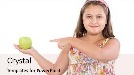  Presentation with apple - Theme consisting of balance diet kids - adorable girl with flowered dress background and a lemonade colored foreground