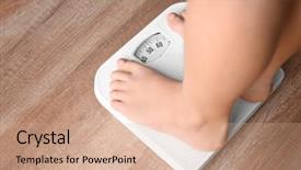  Presentation with diet - PPT layouts featuring balance diet kids - overweight boy using scales background and a coral colored foreground