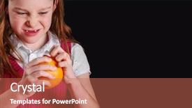  Presentation with orange biscuit - PPT layouts consisting of balance diet kids - young girl eating orange background and a coral colored foreground