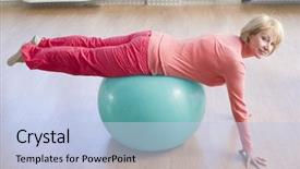  Presentation with pickle ball - Amazing slides having balance exercise - mature woman exercising with ball backdrop and a  colored foreground