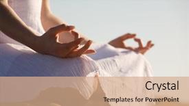  Presentation with relaxing - Presentation design having balance exercise - young woman relaxing background and a coral colored foreground