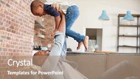  Presentation with father and son - PPT theme having balance family - father and son having fun background and a coral colored foreground