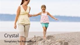  Presentation with walk - Beautiful PPT theme featuring balance family - mother helping daughter walk backdrop and a  colored foreground