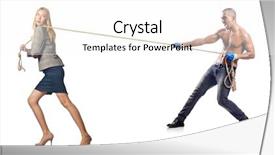  Presentation with war - PPT theme featuring balance gender - businesswoman in tug of war background and a cream colored foreground