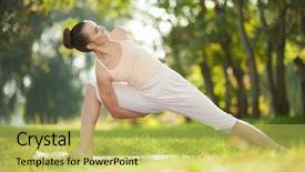  Presentation with mother doing yoga kids - Presentation design featuring green practices - yoga outdoor happy woman doing background and a yellow colored foreground