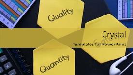  Presentation with quality verse quantity - Colorful theme enhanced with balance in businrss quality quantity backdrop and a yellow colored foreground