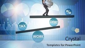  Presentation with stock market abstract business concept - Amazing presentation having balance payment - businessman in debt and tax backdrop and a  colored foreground