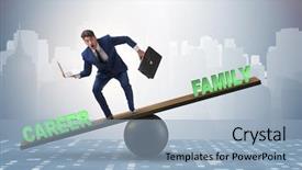  Presentation with career - Theme featuring balance see saw - businessman balancing between career background and a light blue colored foreground