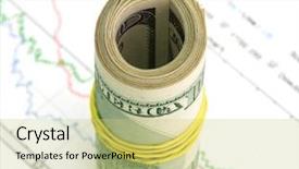  Presentation with roll up roll up - Audience pleasing presentation design consisting of balance sheet - roll of 100 dollars banknotes backdrop and a  colored foreground