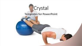  Presentation with helping man - Amazing presentation having balance training - male trainer helping young man backdrop and a  colored foreground