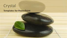  Presentation with alternative - Cool new presentation theme with balanced black zen pebbles and a young green leaf on bamboo mat alternative therapy and new life symbol backdrop and a yellow colored foreground