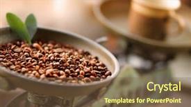  Presentation with balance scale - Cool new presentation theme with balanced food - cup of coffee with beans backdrop and a tawny brown colored foreground