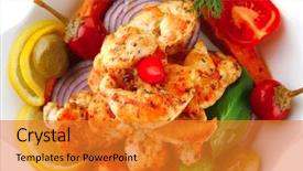  Presentation with main course - Beautiful theme featuring balanced food - grilled chicken brisket chunks main backdrop and a  colored foreground