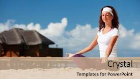  Presentation with mother doing yoga kids - PPT theme enhanced with balanced life - pretty woman doing yoga exercises background and a soft green colored foreground