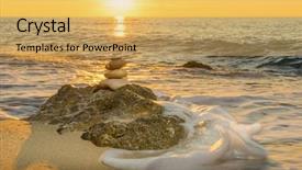  Presentation with zen stones - Slide deck consisting of balanced life - stones pyramid on sand symbolizing background and a yellow colored foreground