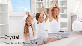  Presentation with kids exercise - PPT theme consisting of balanced life - woman with kids background and a soft green colored foreground