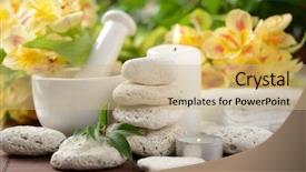  Presentation with balanced stones - Presentation theme with balanced life - zen stones and plants background and a coral colored foreground