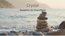 Presentation with sunset beach - Presentation theme having balanced-pebble-stone-at-beach background and a soft green colored foreground