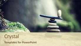  Presentation with rock - Colorful presentation enhanced with balanced rock zen stack backdrop and a soft green colored foreground