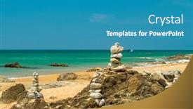  Presentation with balanced stones - Slide deck having balanced-stones-on-the-beach background and a teal colored foreground