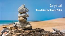  Presentation with balanced stones - Beautiful presentation theme featuring balanced-stones-on-the-beach backdrop and a teal colored foreground